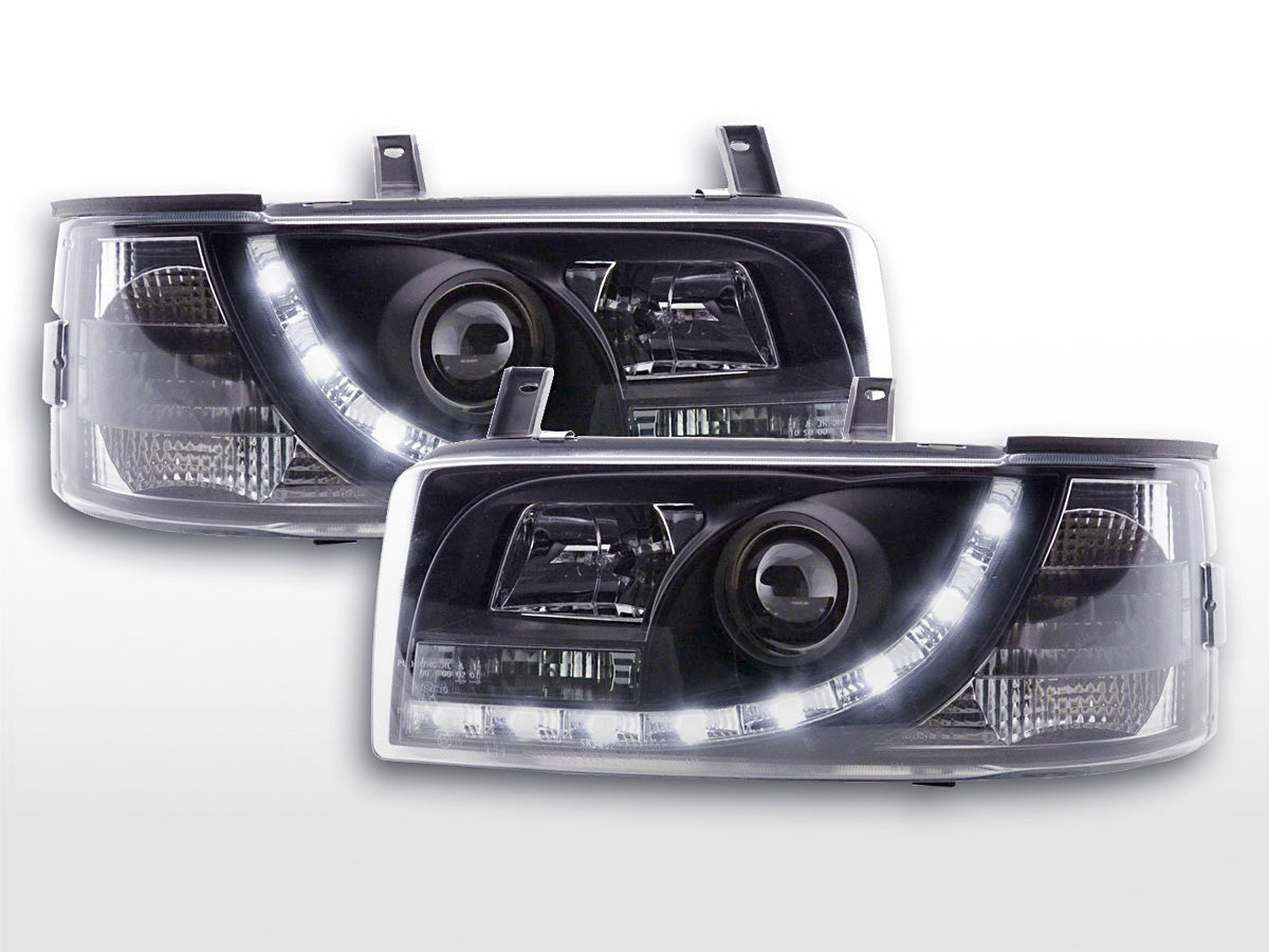 Scheinwerfer Set Daylight LED Tagfahrlicht VW Bus T4 90-96 schwarz Scheinwerfer Set Daylight LED Tagfahrlicht VW Bus T4 90-96 schwarz